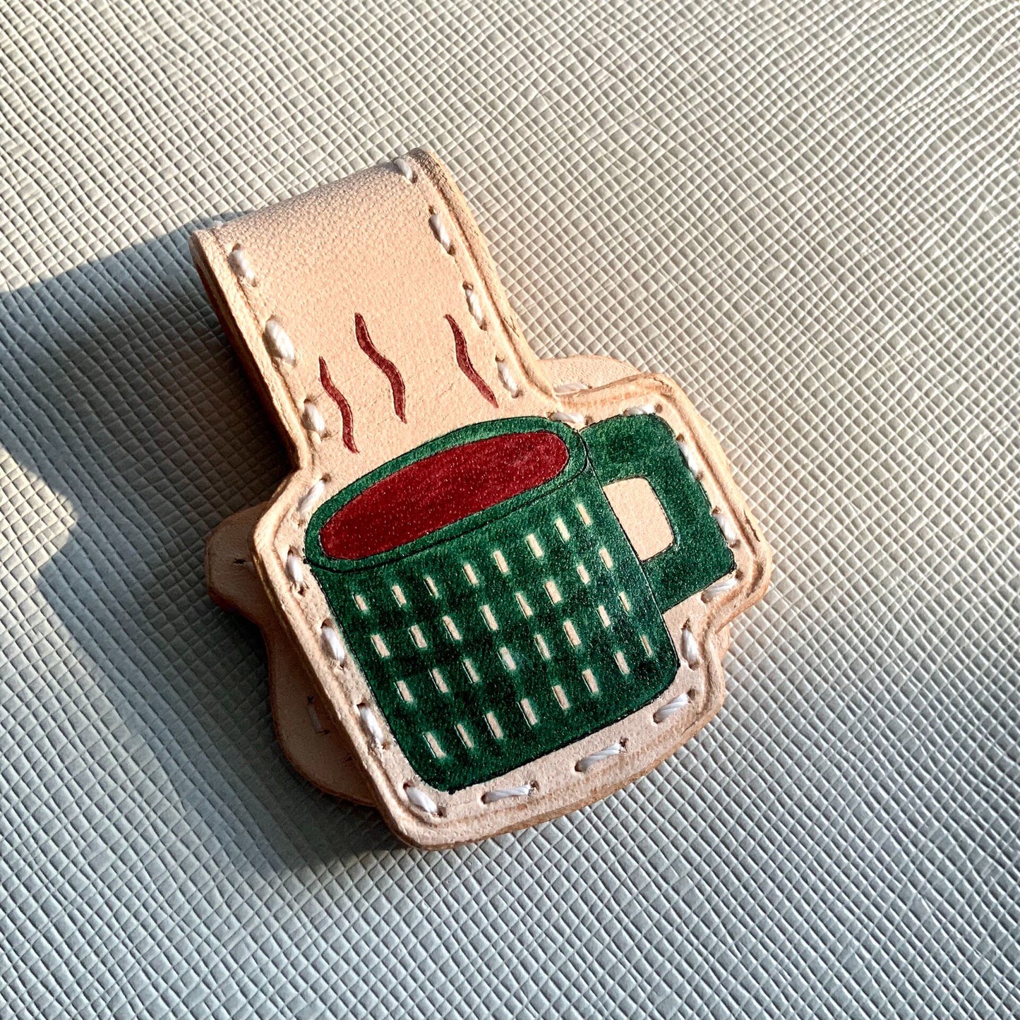 Magnetic Leather Bookmark – Teapot/Mug Shape with Hand-Painted Details