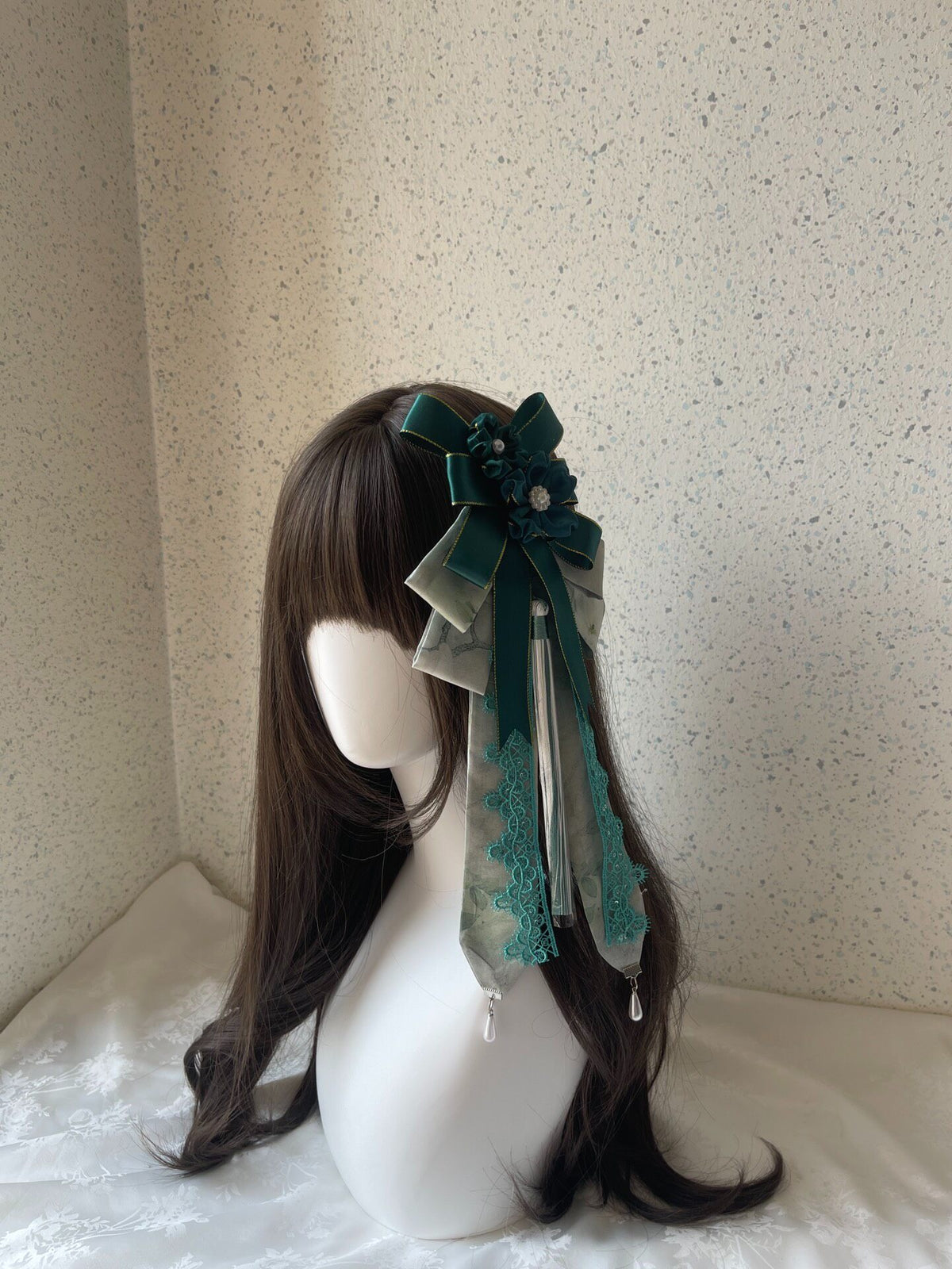 Green Bow Hair Clip with Tassel