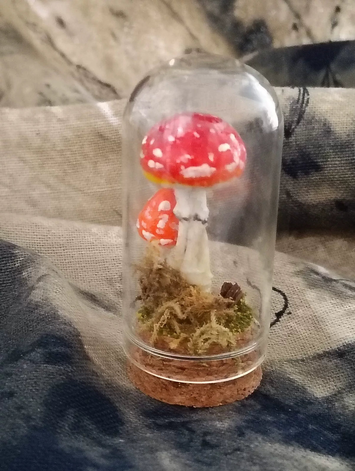 Handcrafted Red Mushroom Glass Cloche Decoration