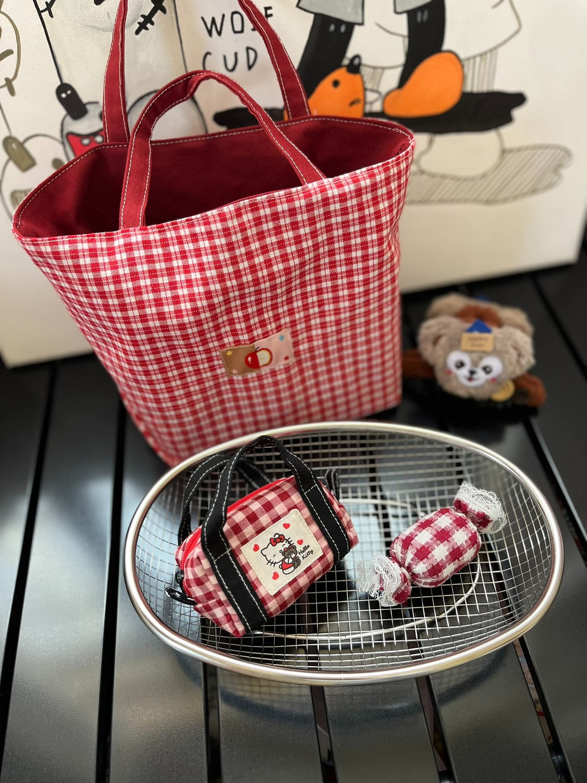 Handmade Four Piece Red Gingham Bag Set
