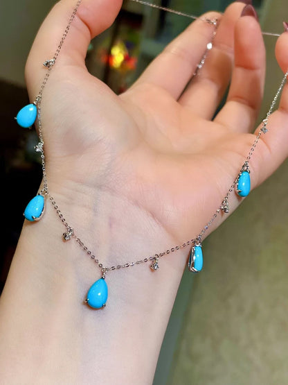 18k/950 Platinum Sleeping Beauty Turquoise Drop Necklace
