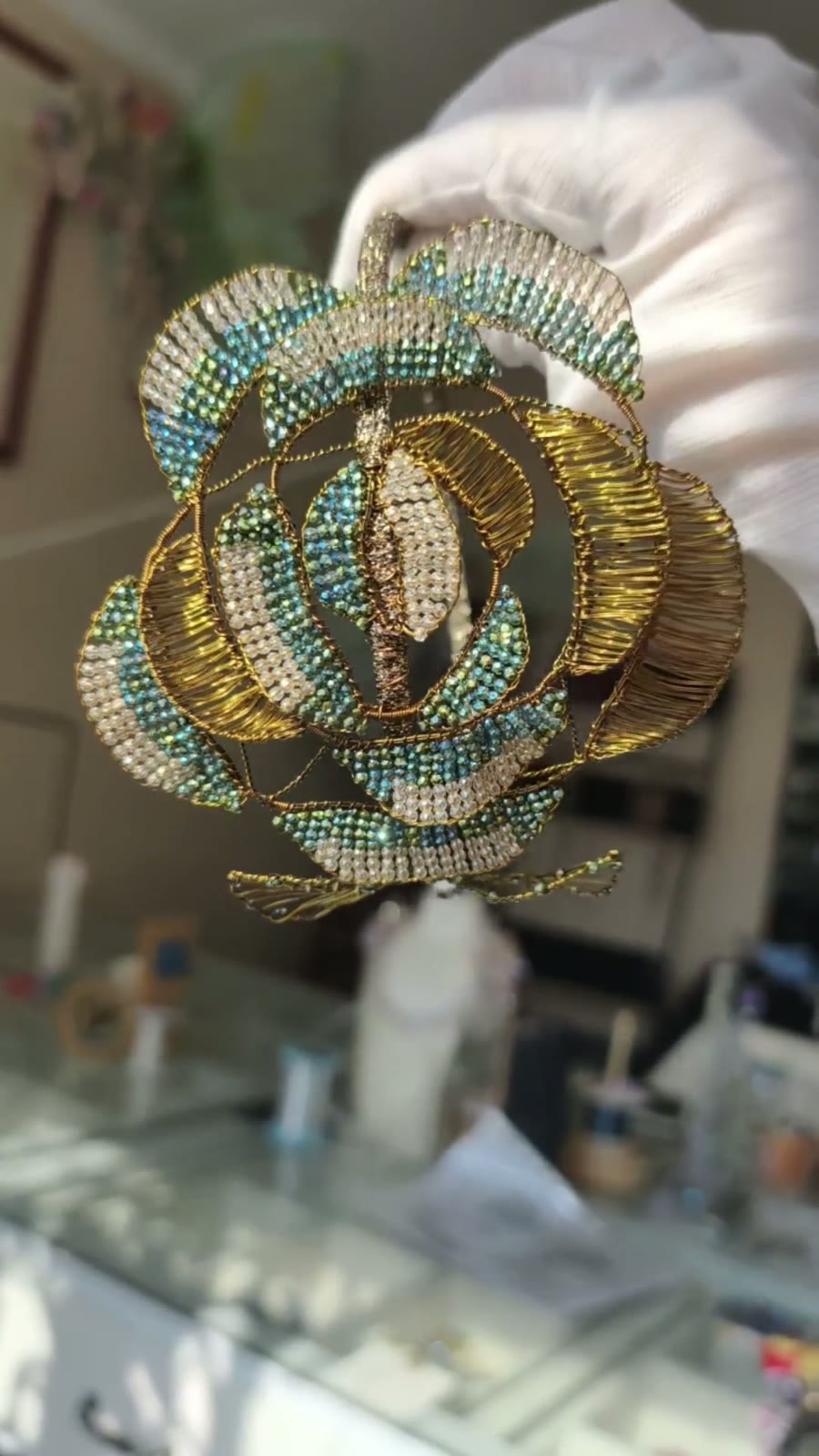 Gold Crystal Rose Wire Headband