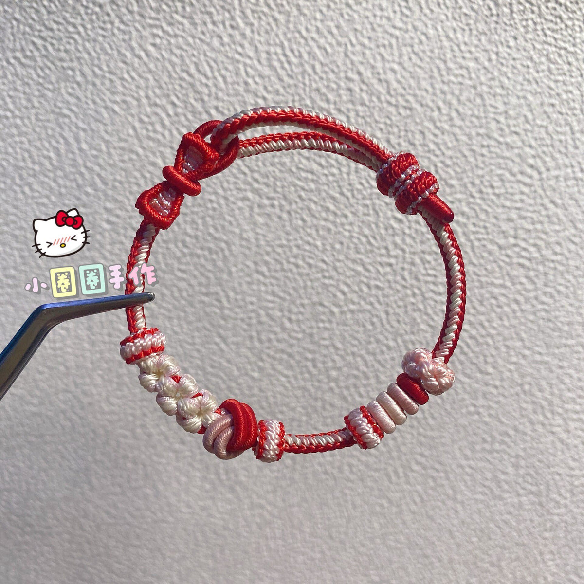 Handwoven Red White Adjustable Knot Bracelet