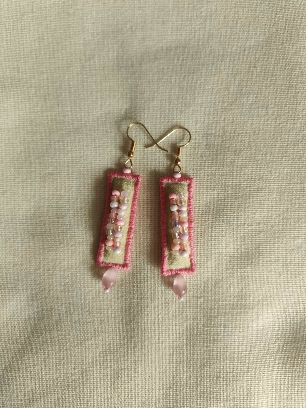 Handmade Pink Fabric Dangle Earrings