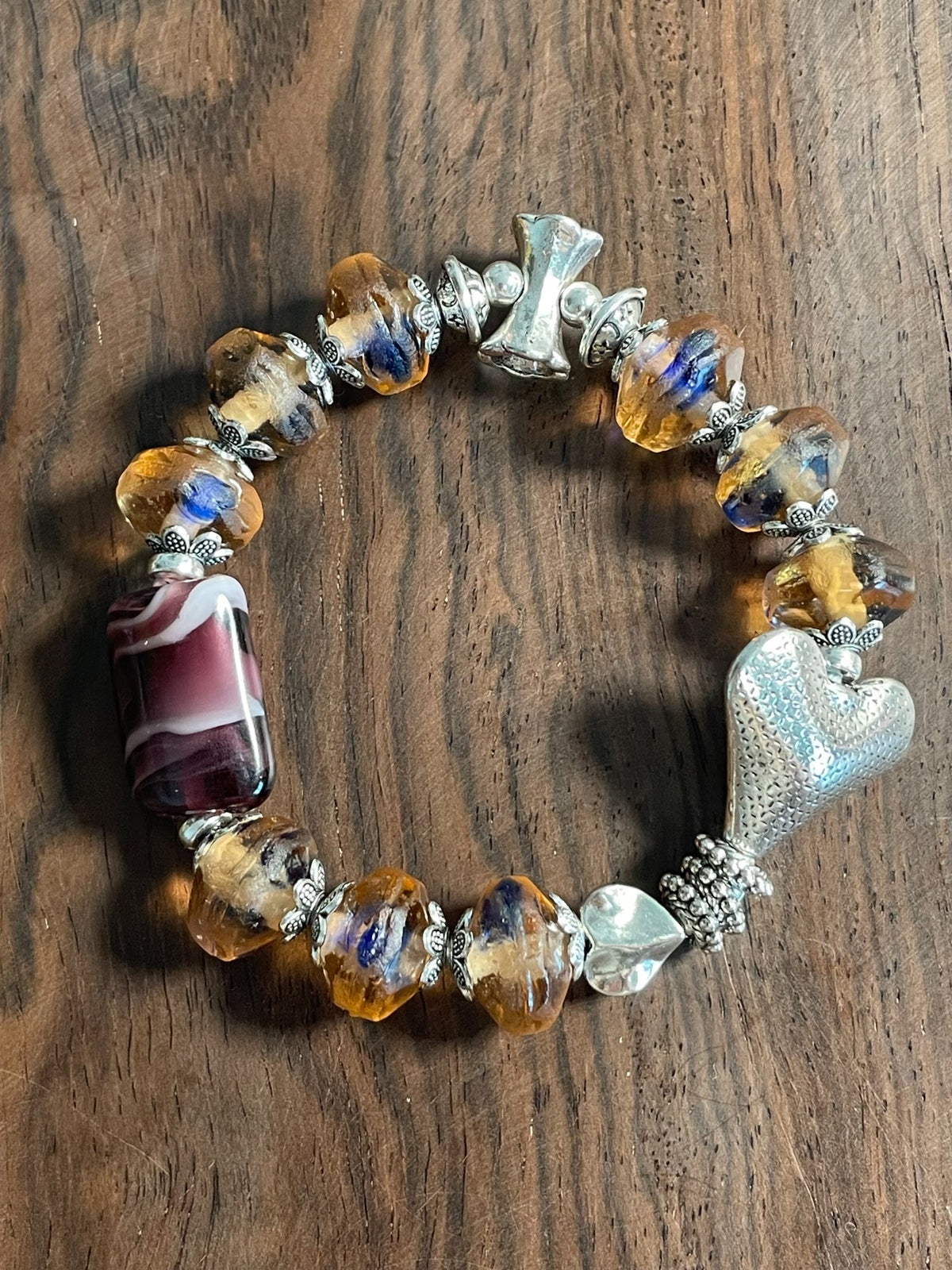 Amber Glass Beaded Charm Bracelet