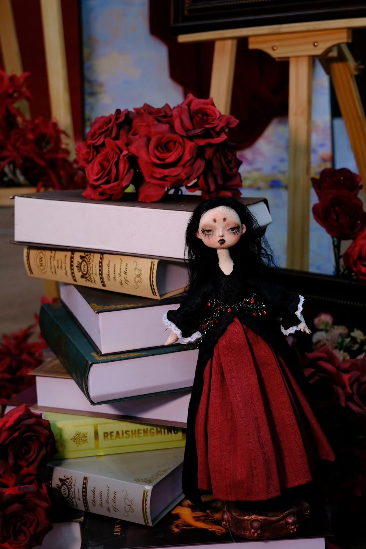 Gothic Fabric Body Stone Clay Doll