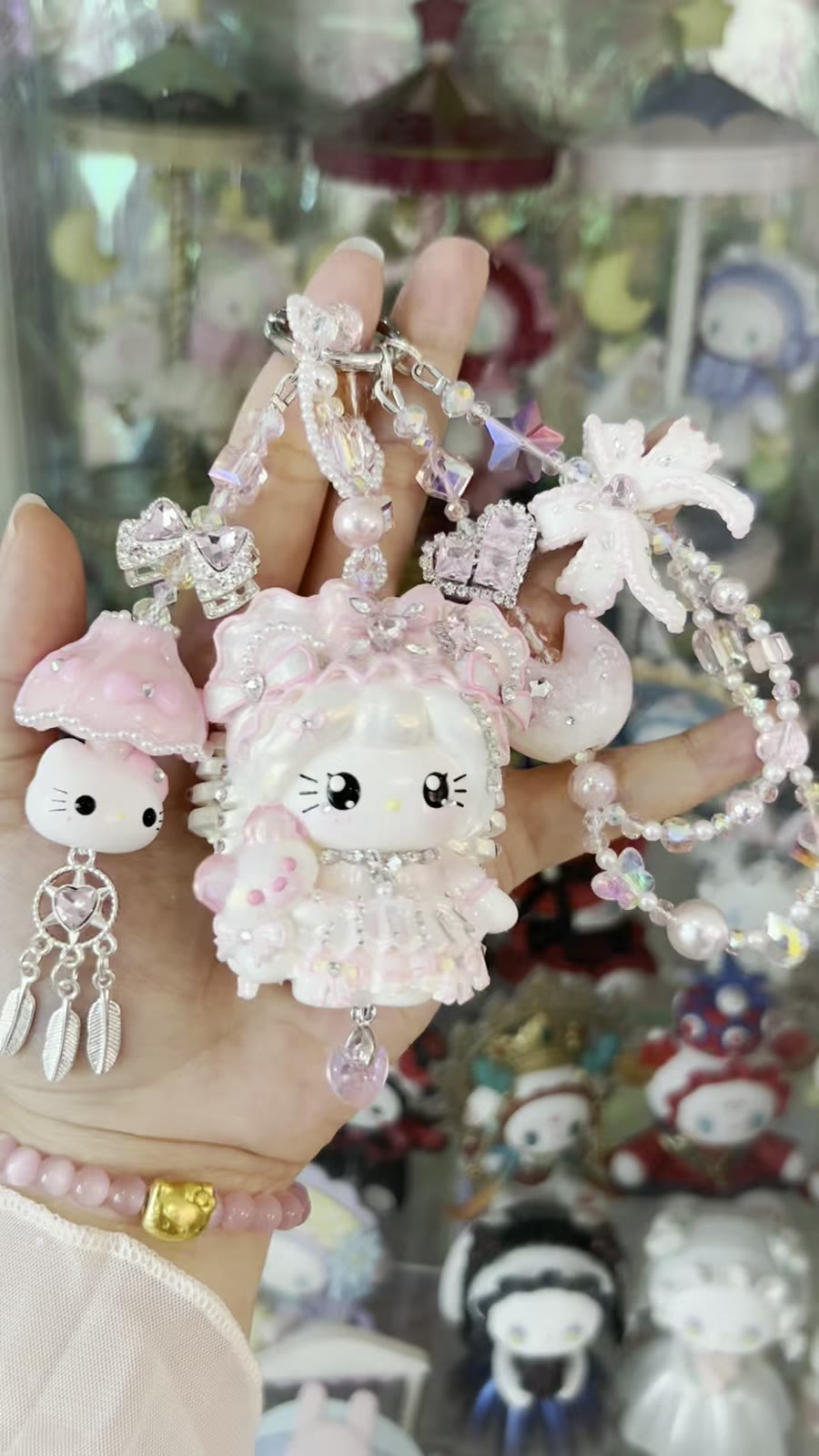 Handbeschilderde Kitty Charm Roze Lolita Strik