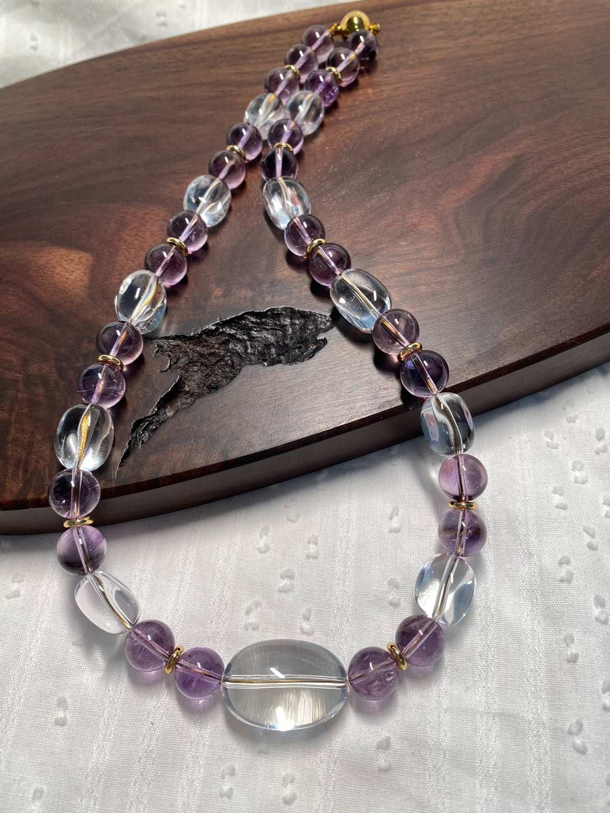 Ensemble collier et bracelet améthyste et quartz clair