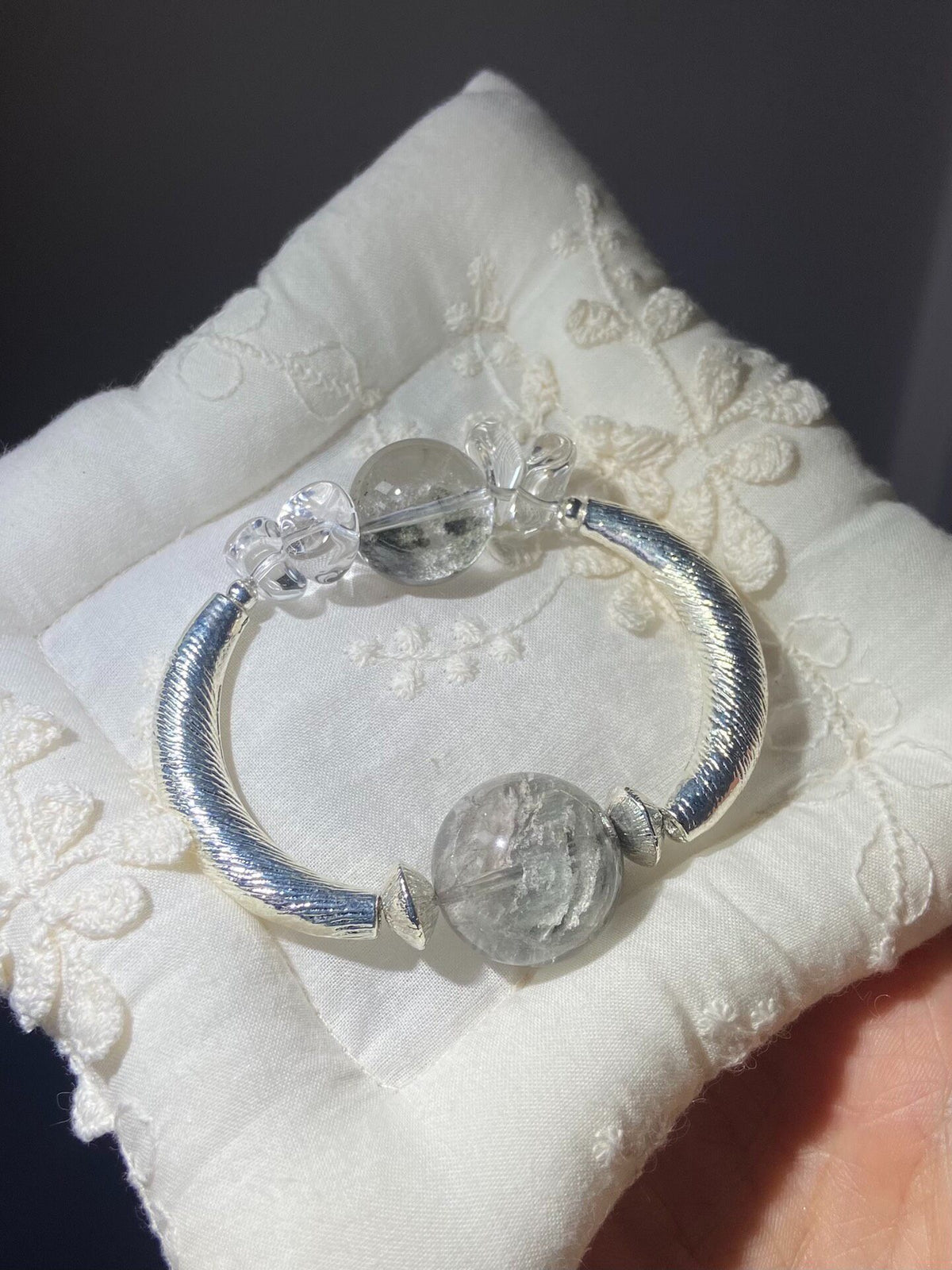 Natural Blue Phantom Quartz Half Bangle Bracelet