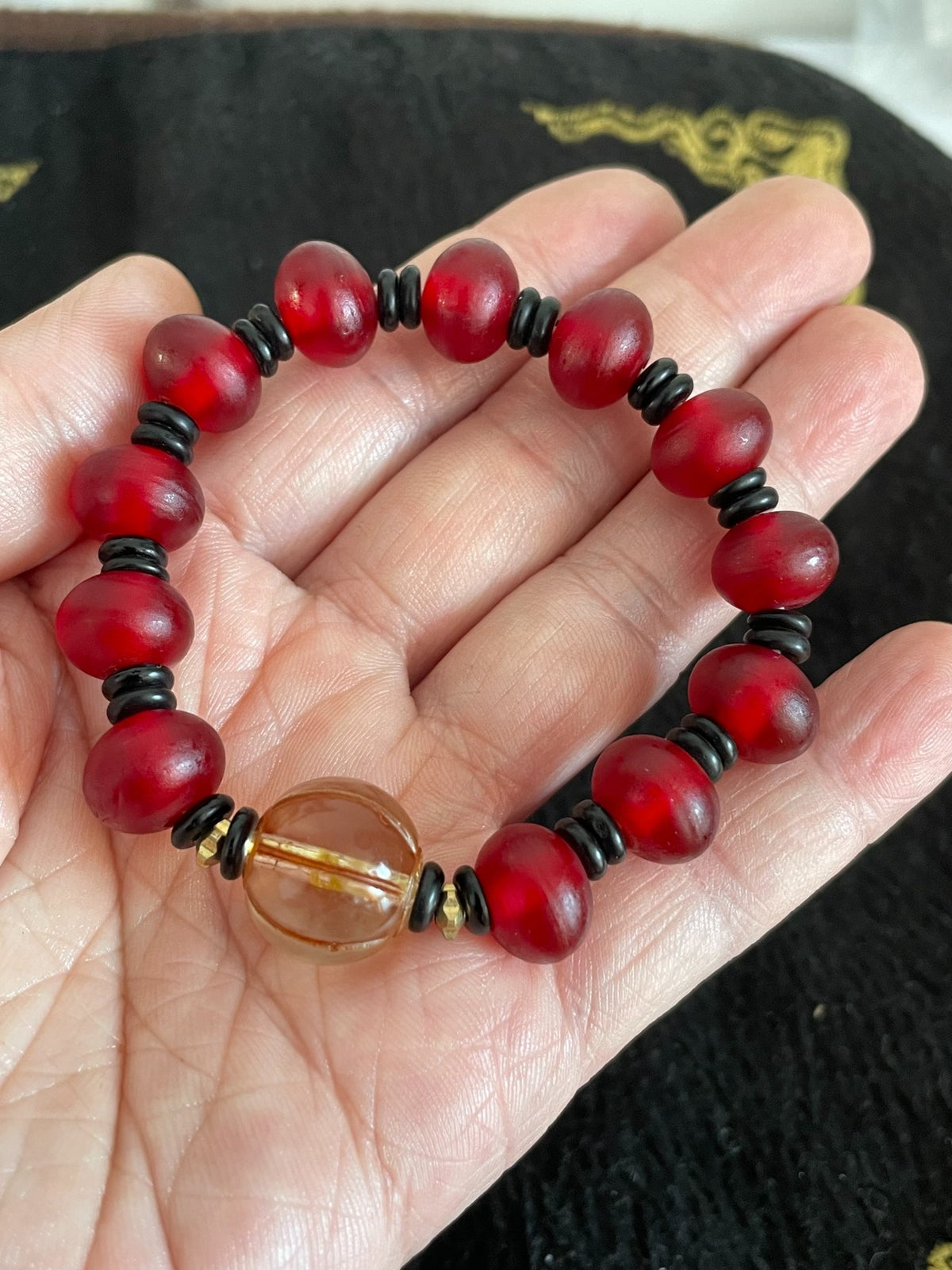 Ancient Style Glass Bead Bracelet Red Amber