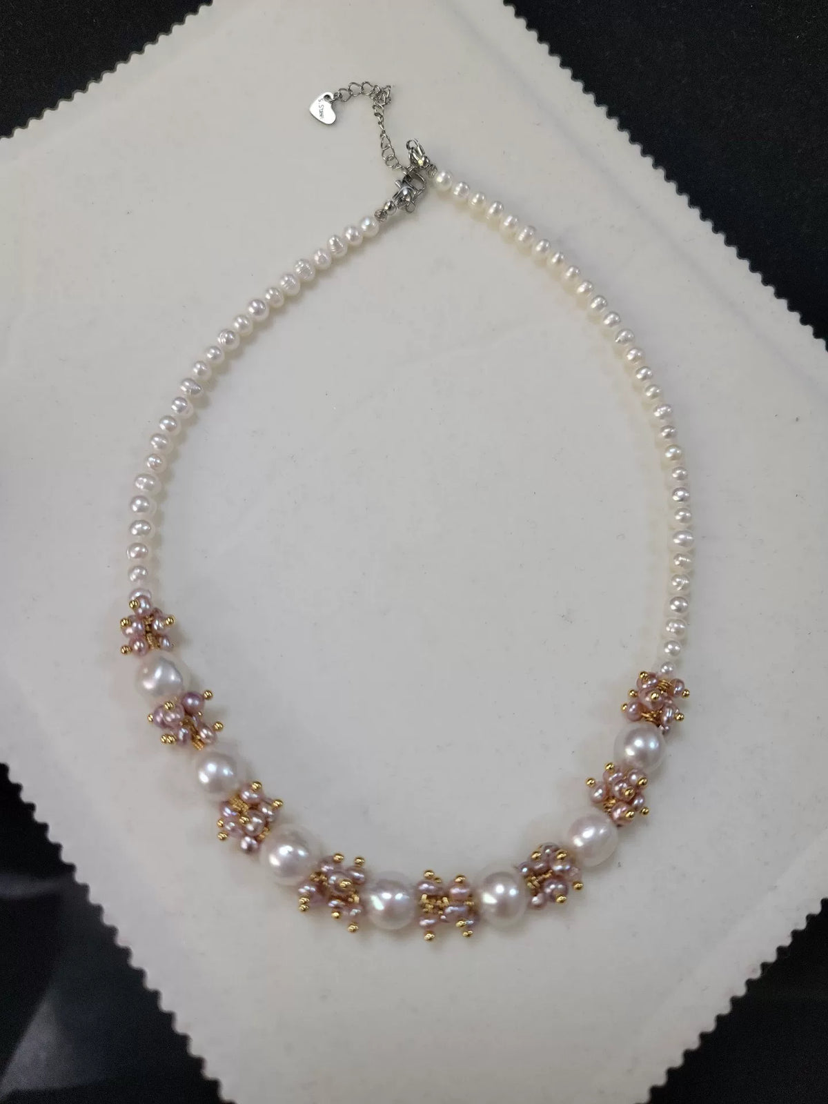 Natural Pink Pearl Floral Necklace