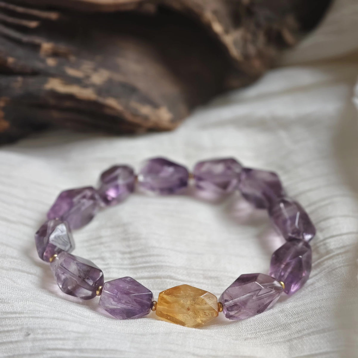 Faceted Amethyst and Tiger Eye Beaded Bracelet