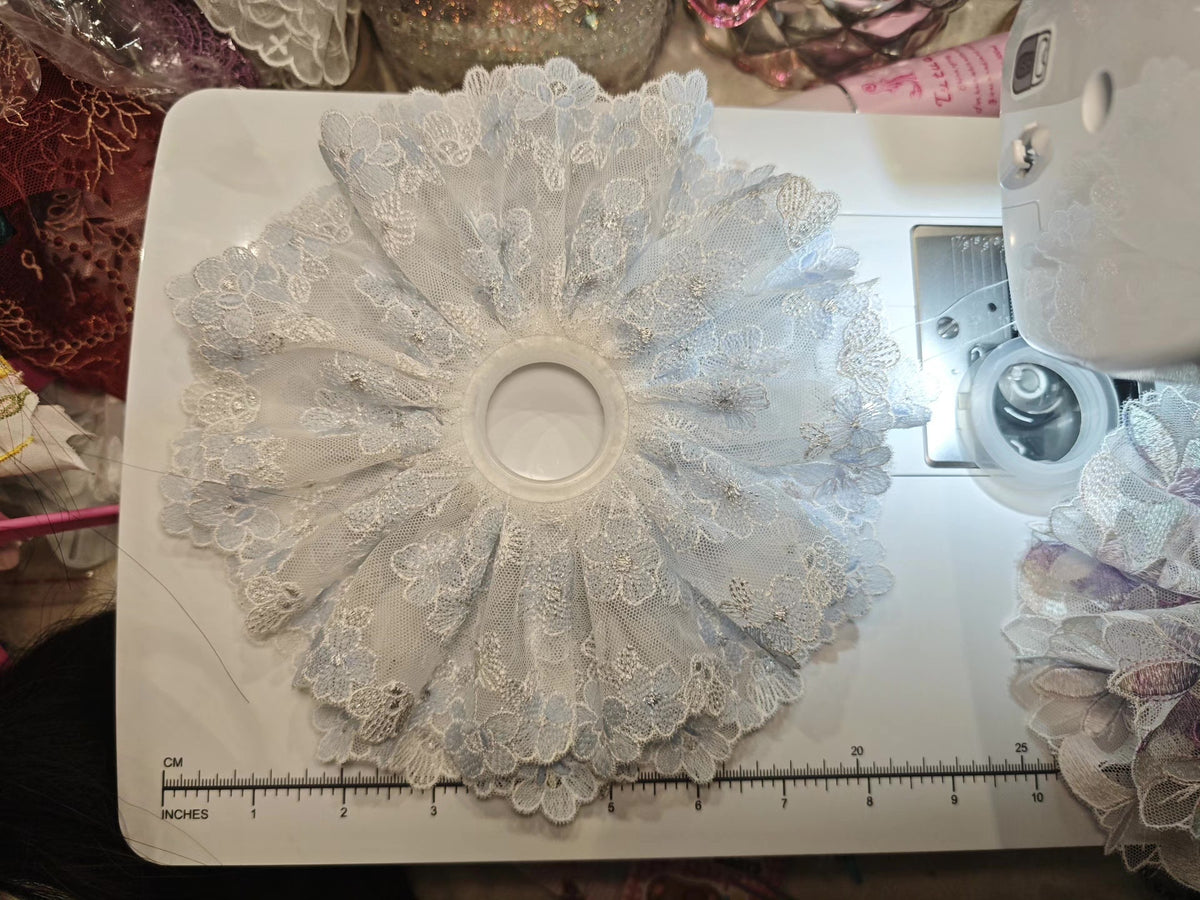 Pale Blue Floral Embroidered Lace Scrunchie