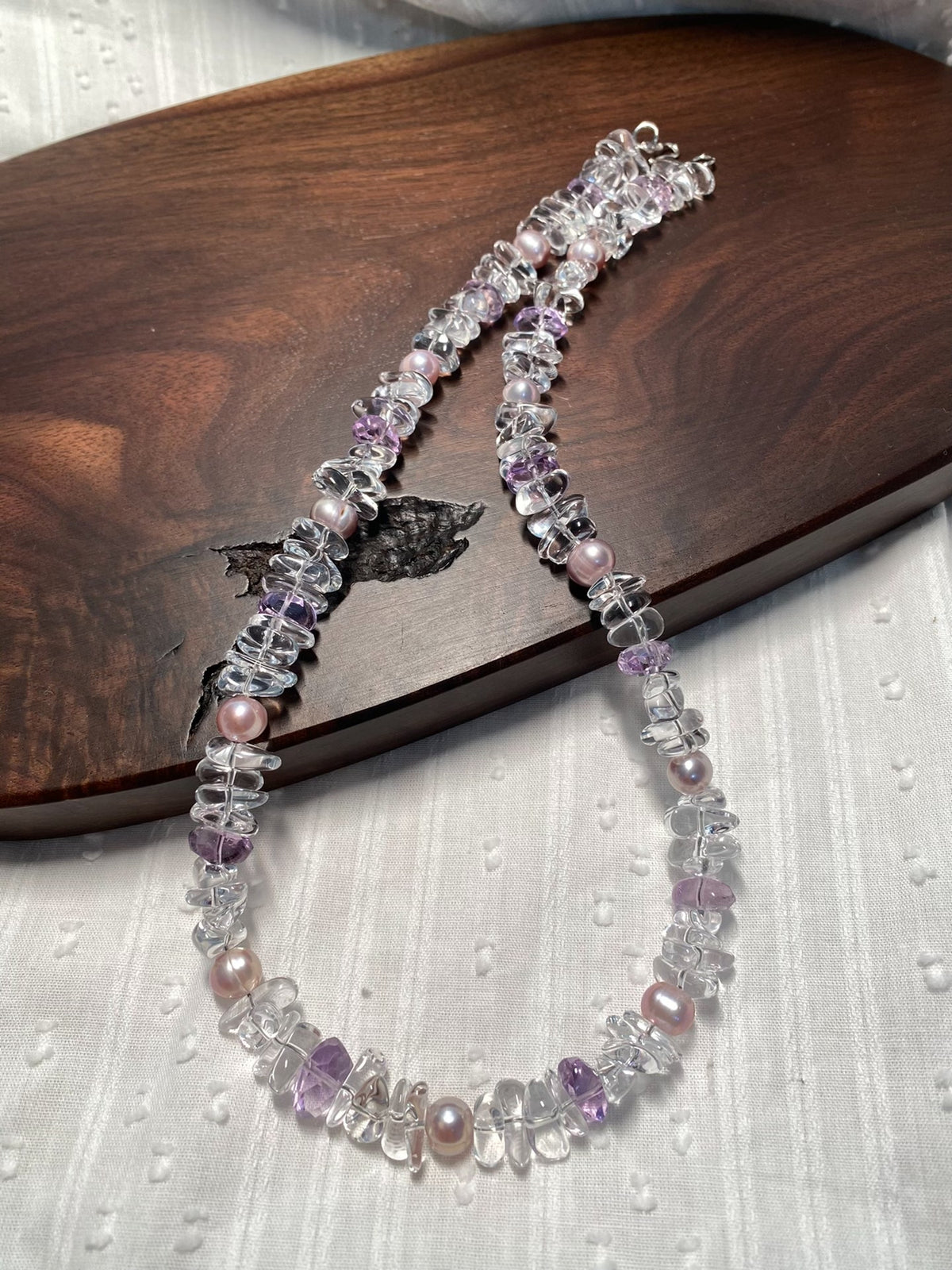 Clear Quartz Amethyst Pearl Necklace