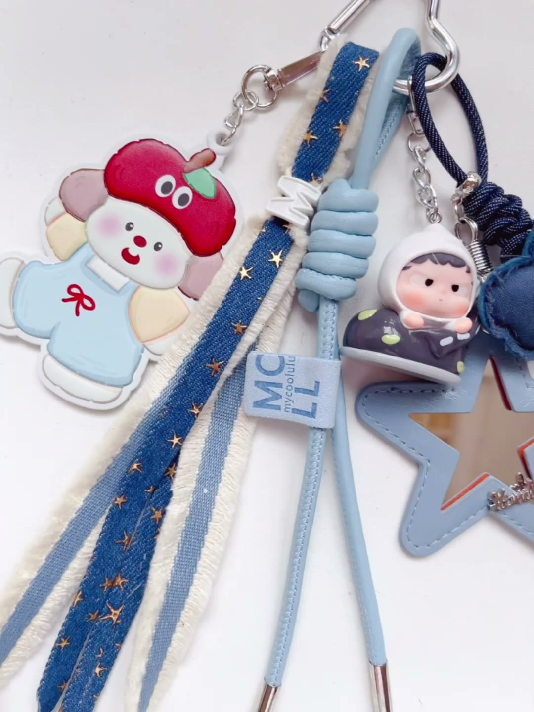 Blue Bag Charm Set With Star Mirror