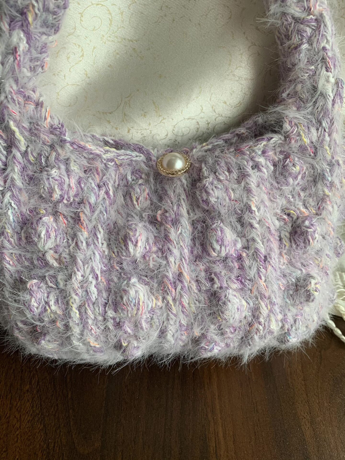Handgehäkelte Noppen-Tasche Lavendel-Mix