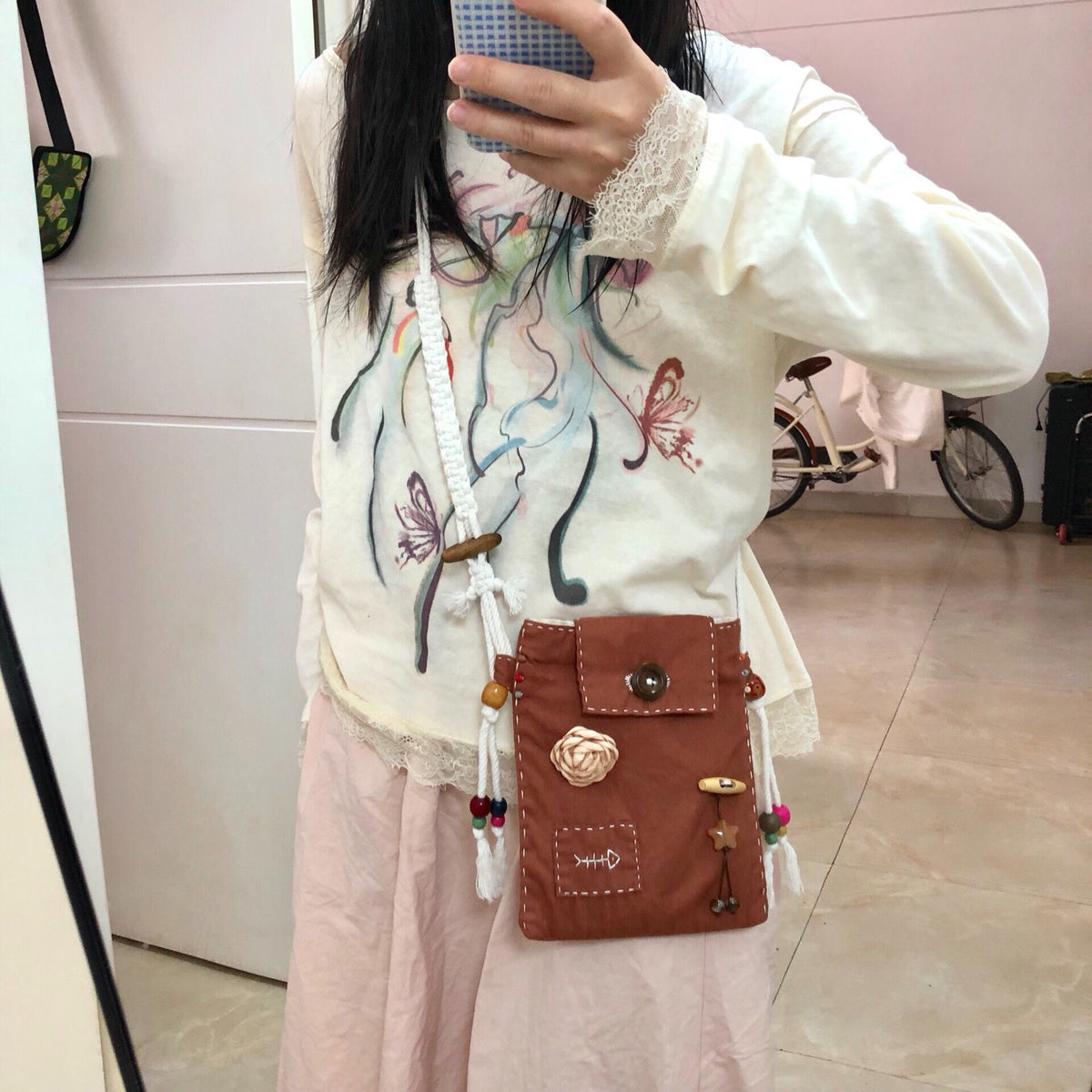 Handmade crossbody phone bag with braided strap