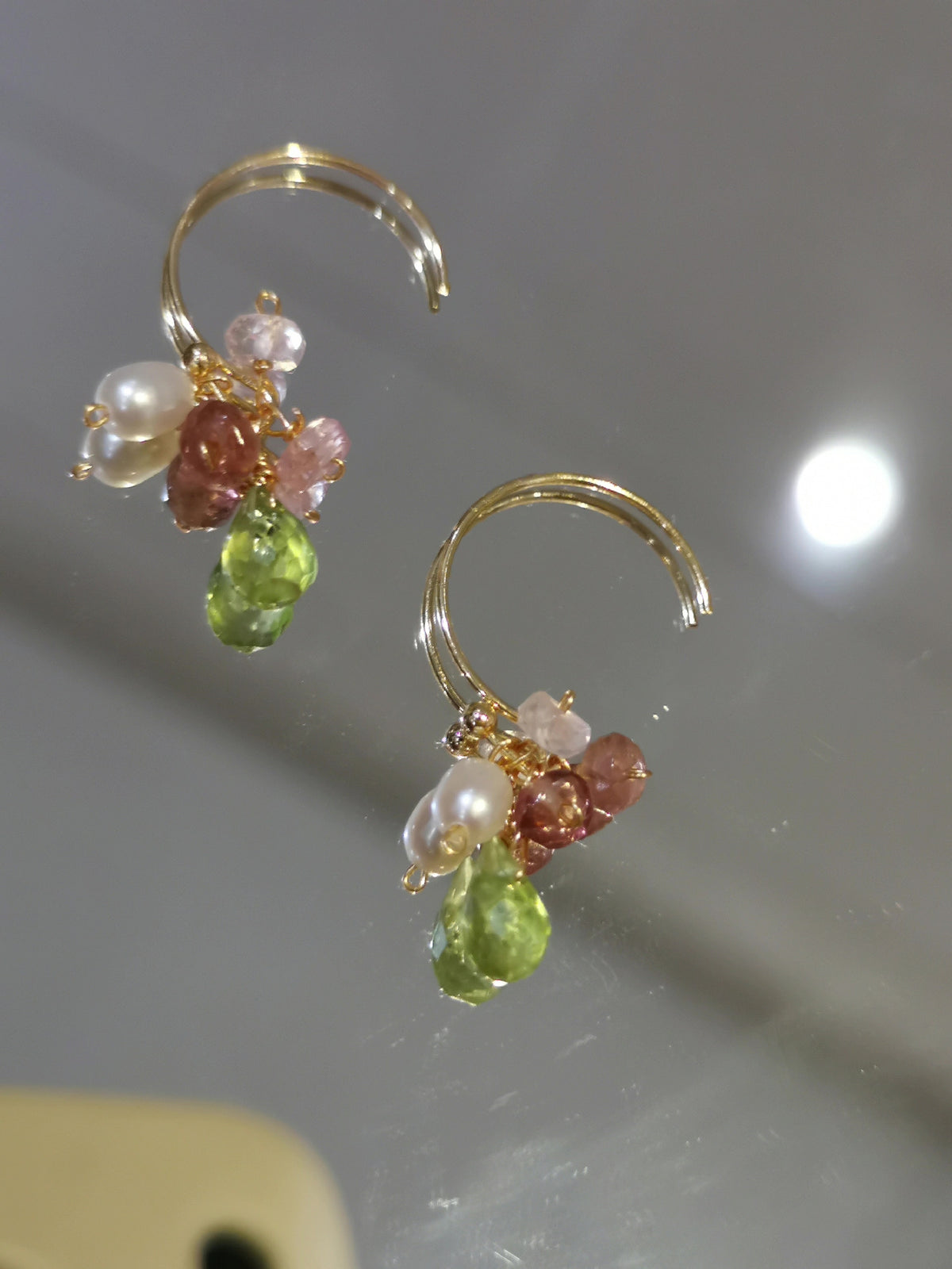 Peridot Turmalin Perlen Hohrringe