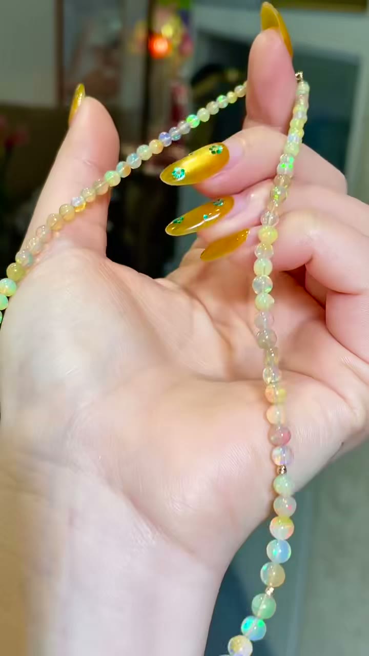 Opal Necklace Graduated Beads Gold Toggle
