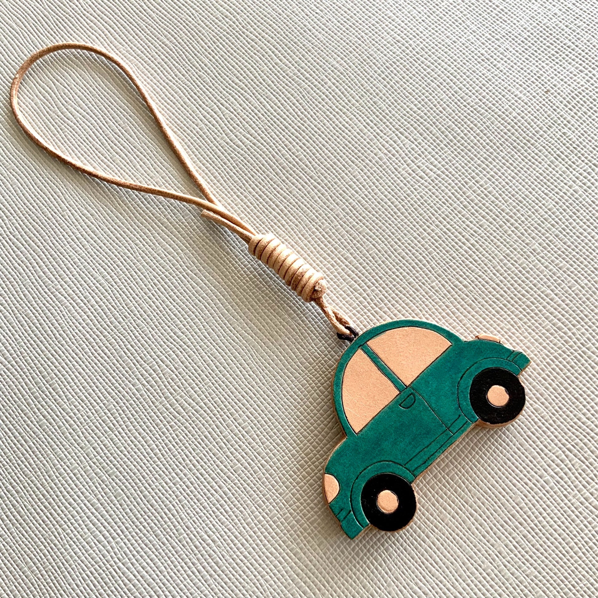 Handcrafted Leather Car and Leaf Charm Set