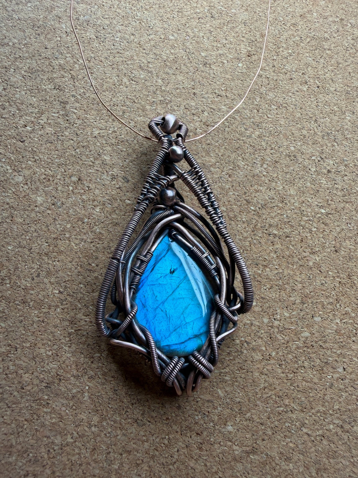 Blue Labradorite Copper Wire Pendant