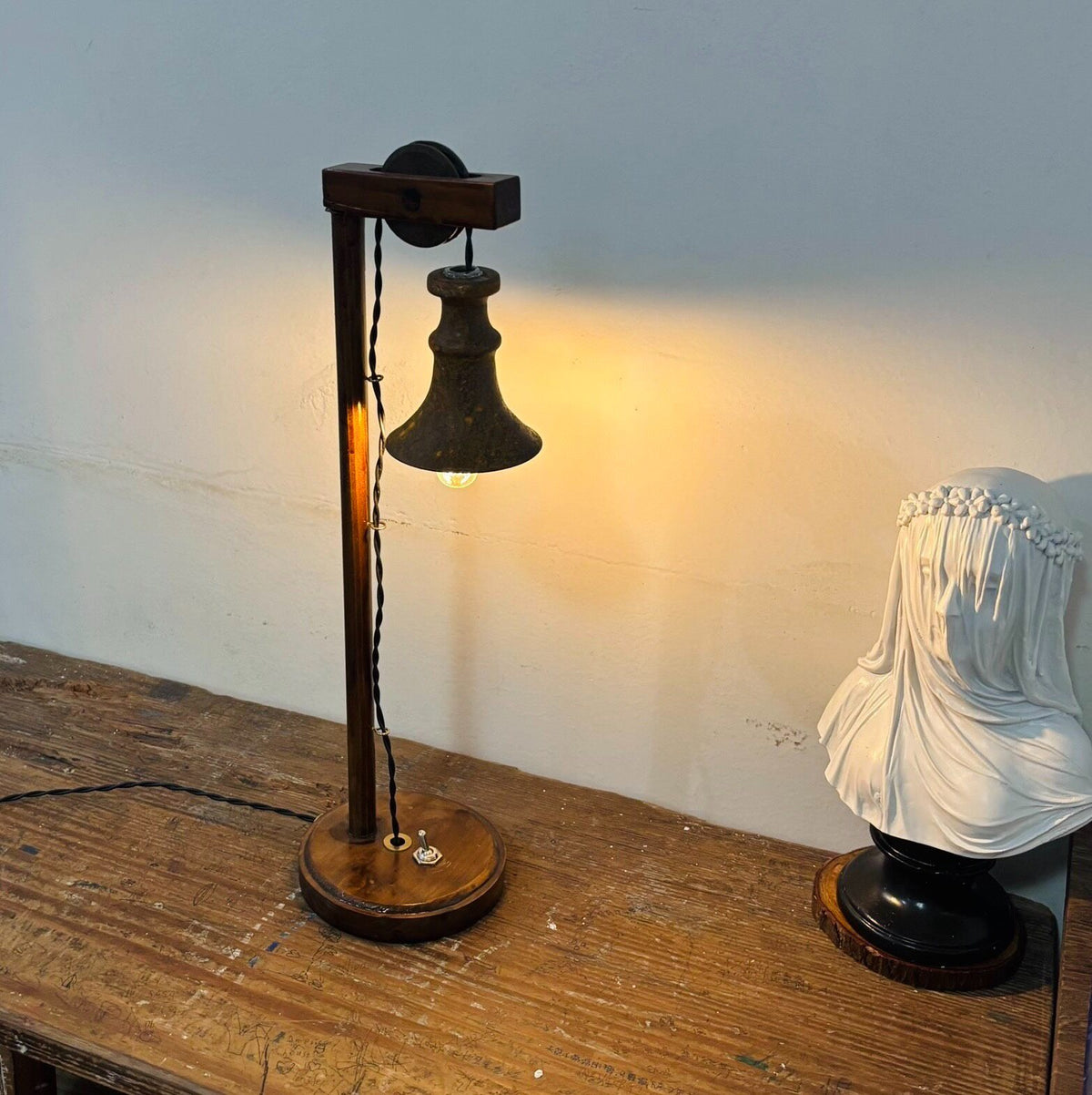 Vintage Wooden Desk Lamp with Warm Light