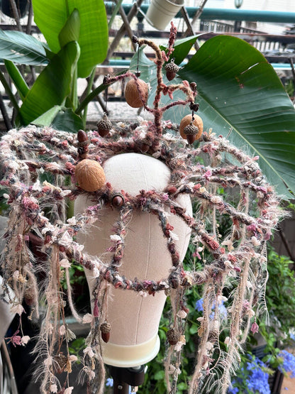 Handcrafted Walnut and Acorn Veil Headpiece