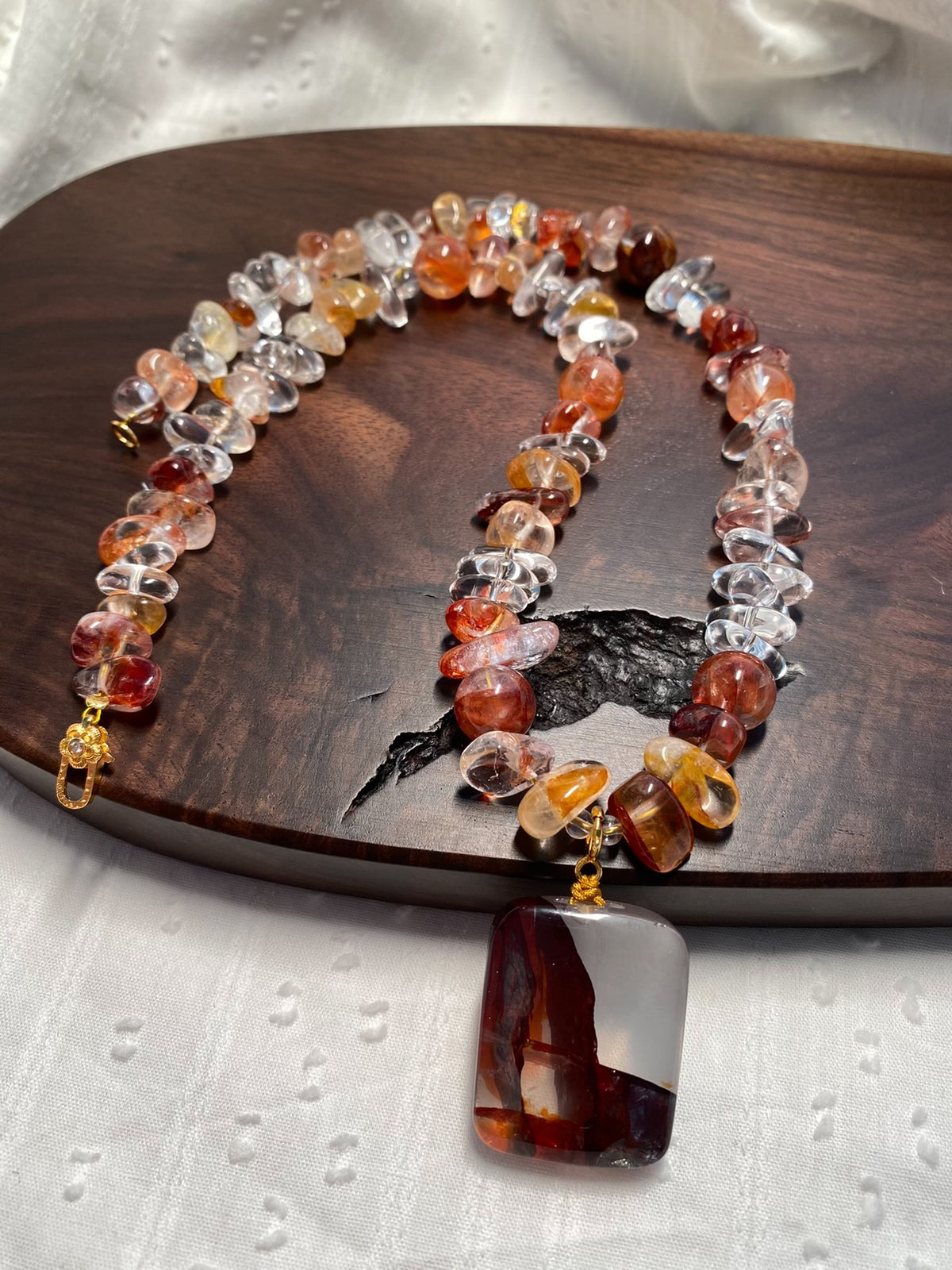 Natural Crystal Jiaohua Pendant Necklace