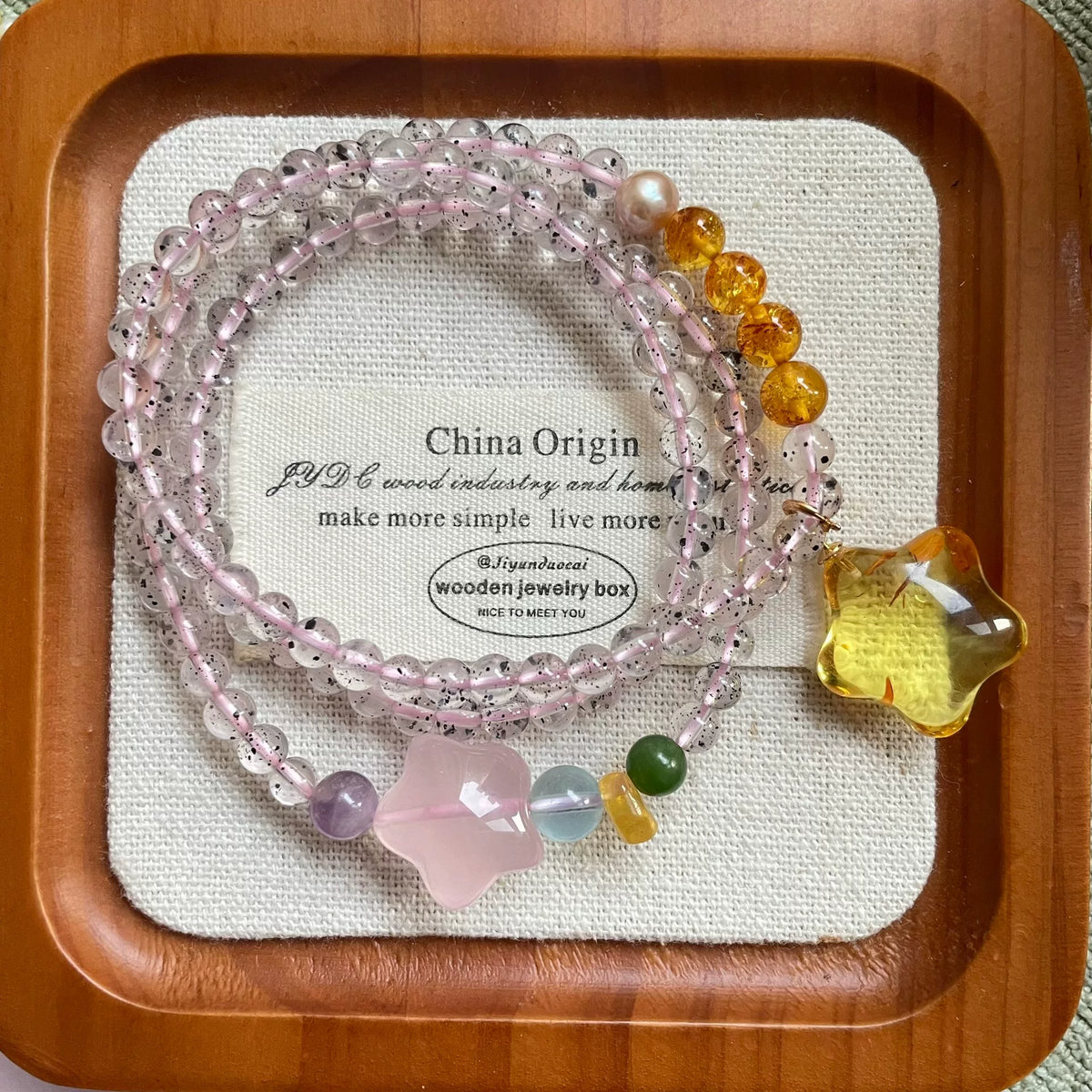 Amber Star Pendant Crystal Quartz Beaded Bracelet Necklace