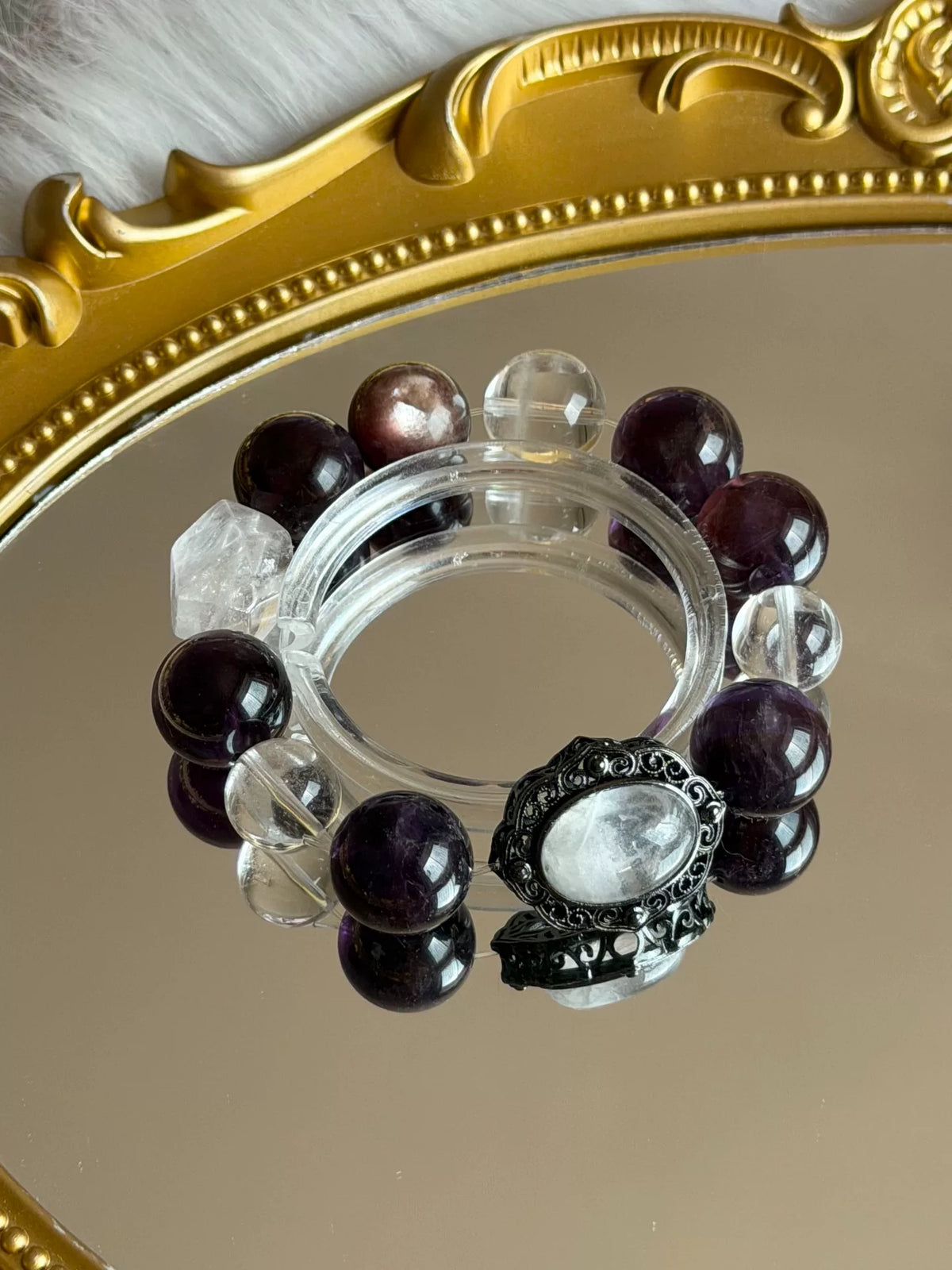 Bracelet en perles de cristal améthyste 16 mm