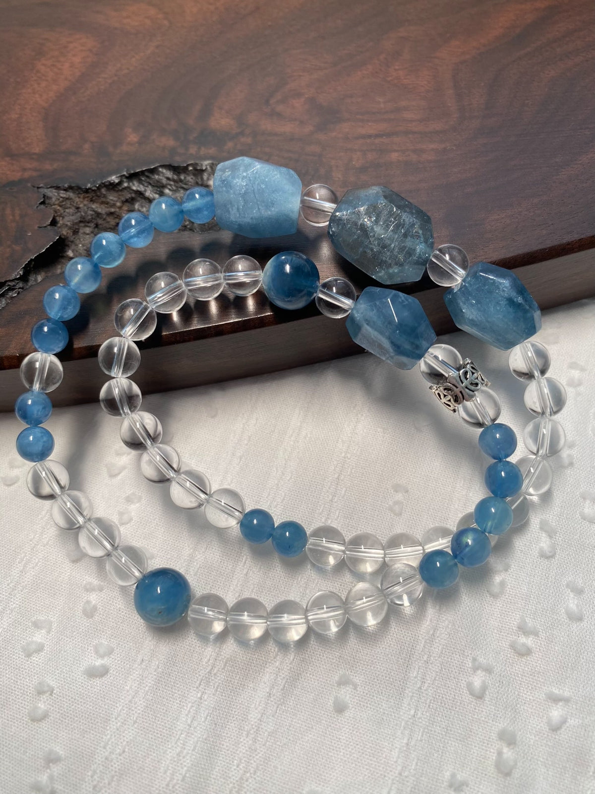 Aquamarine White Crystal Double Loop Bracelet
