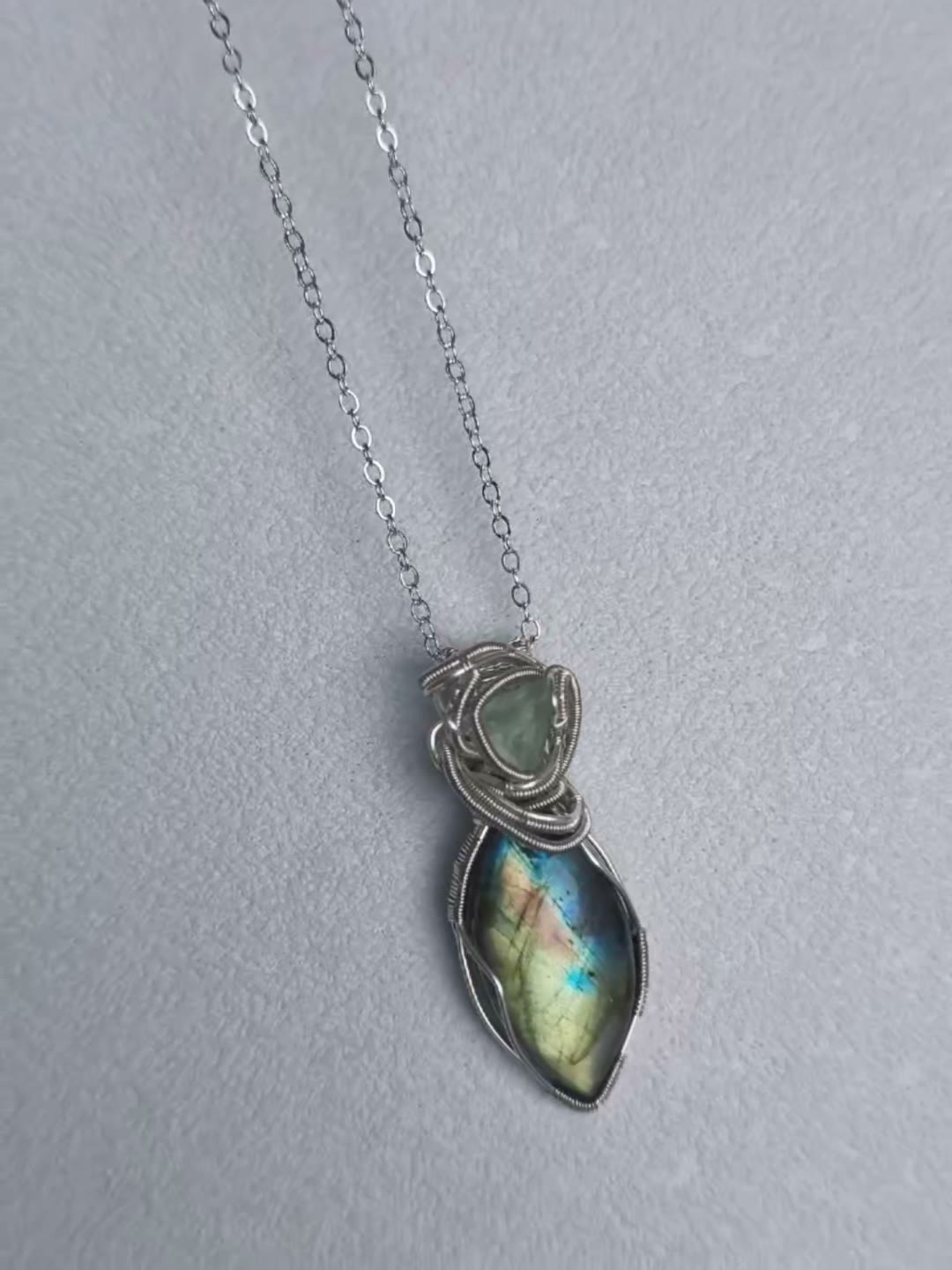 Handcrafted Wire Wrapped Labradorite Fluorite Necklace