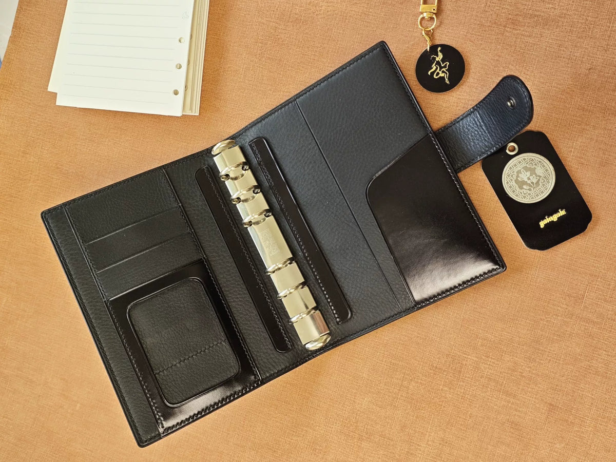A6 Leather Ring Binder Planner Black