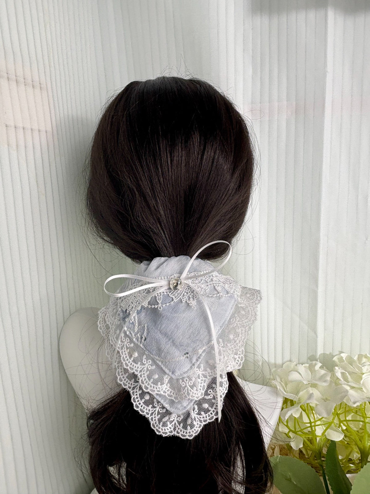 French Blue Lace Square Scarf
