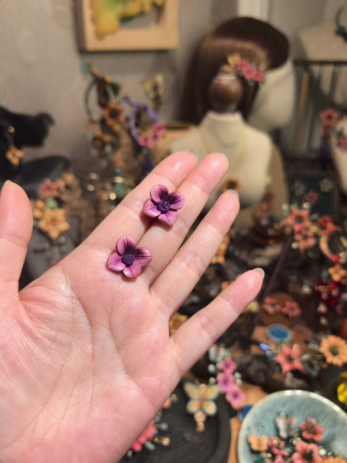 Handcrafted Leather Flower Stud Earrings