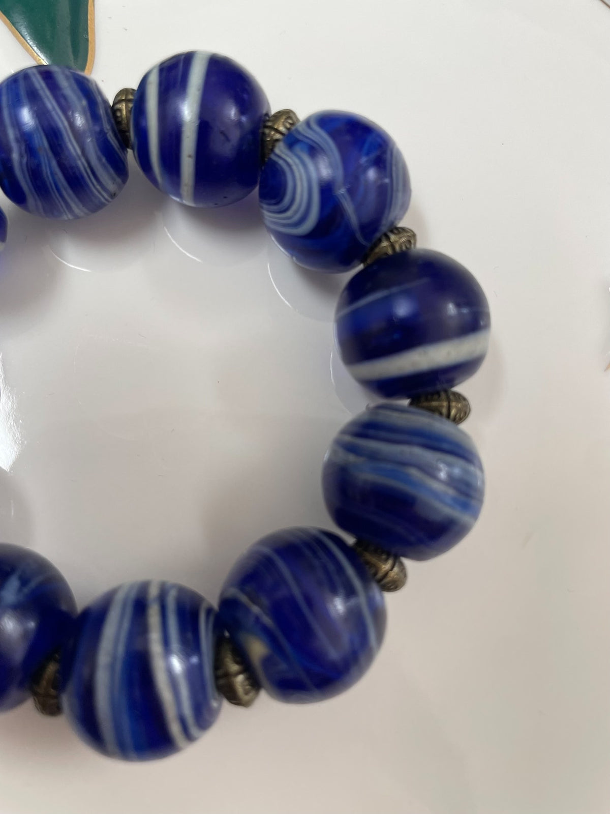 Deep Cobalt Blue Agate Beaded Bracelet