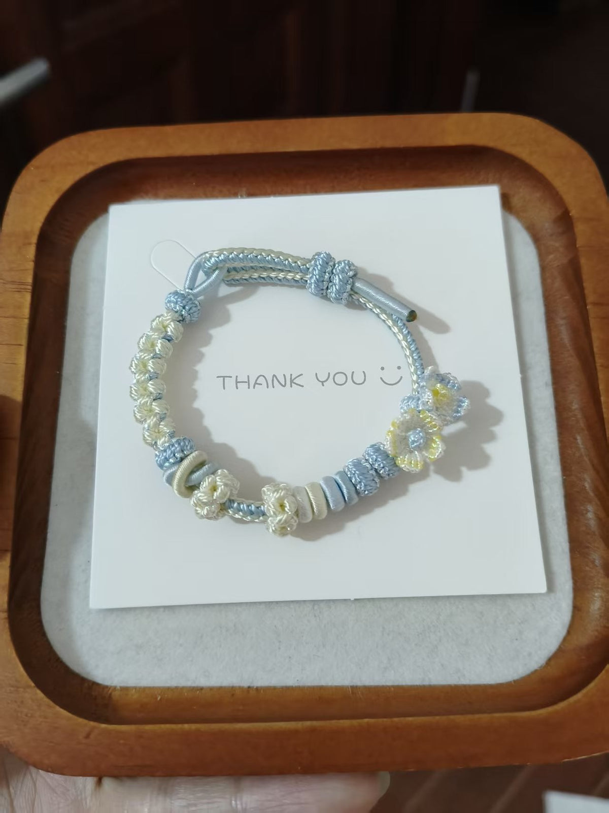 Handwoven Blue Yellow Flower Bracelet