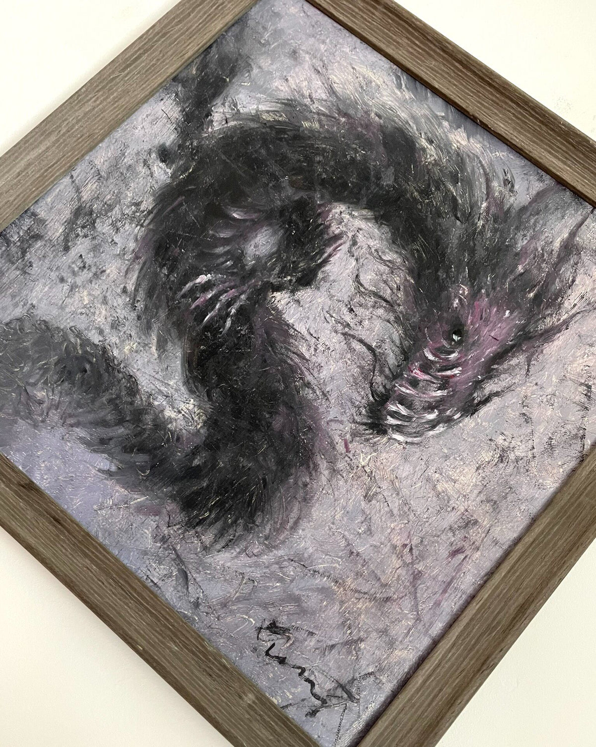 Hand Painted Dragon Oil Painting Wood Frame