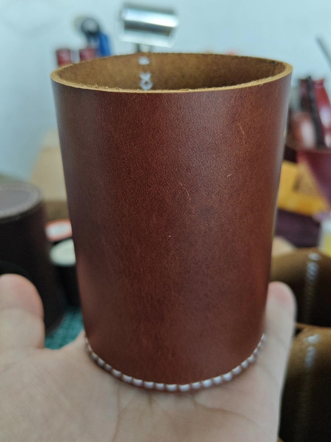 Crazy Horse Leather Pen Holder Cylinder