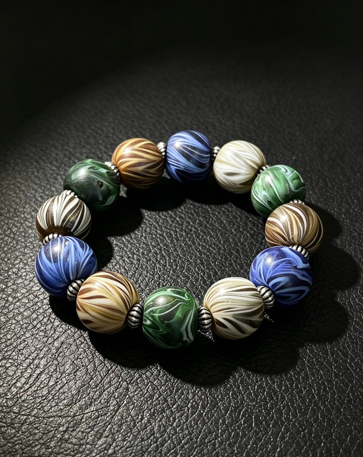 Multicolored Glass Bead Bracelet with Metal Spacers