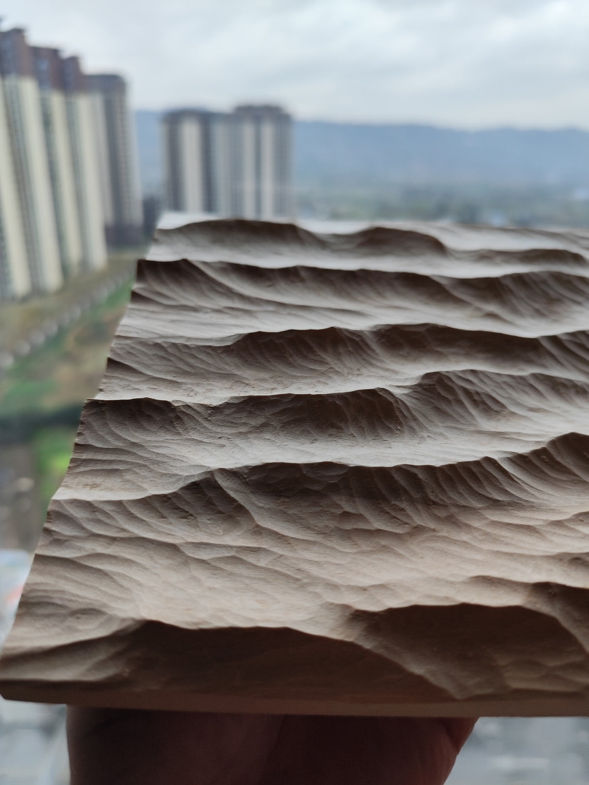 Handcrafted Linden Wood Wave Carving 20cm