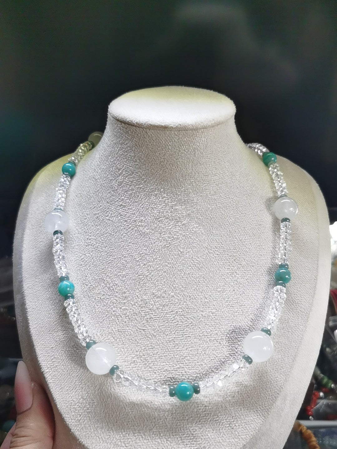 Natural White Crystal Amazonite Necklace