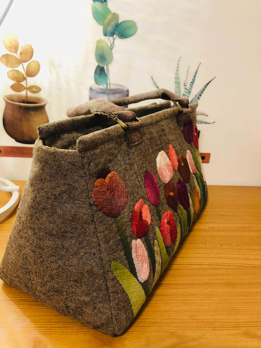 Borsa Patchwork di Tulipani tinta in capo Oliva