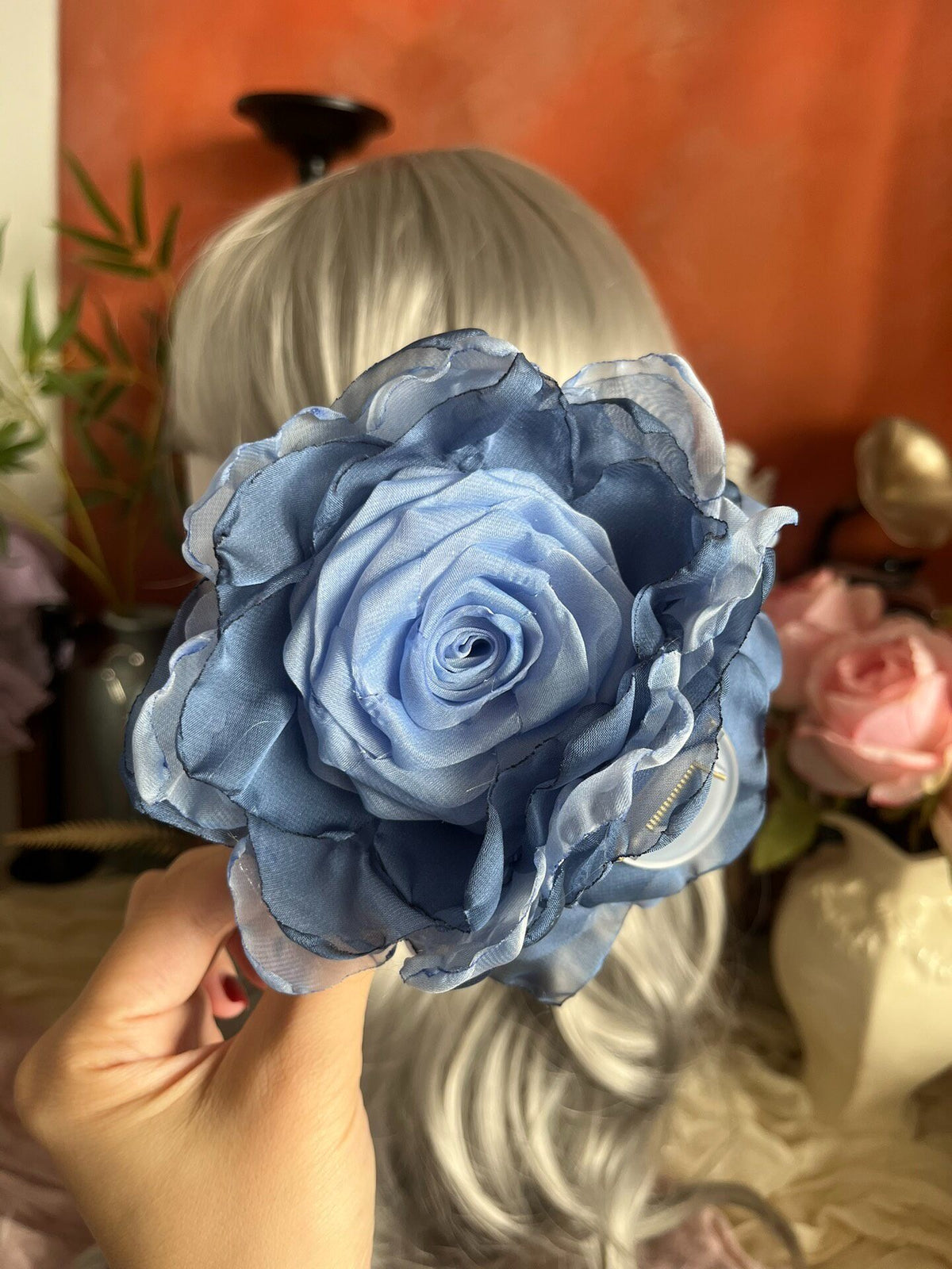 Handmade Fabric Rose Hair Clip Blueberry