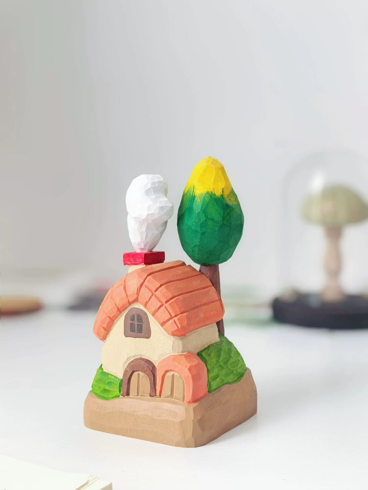 Hand Carved Wood Fairy Tale Cottage Figurine