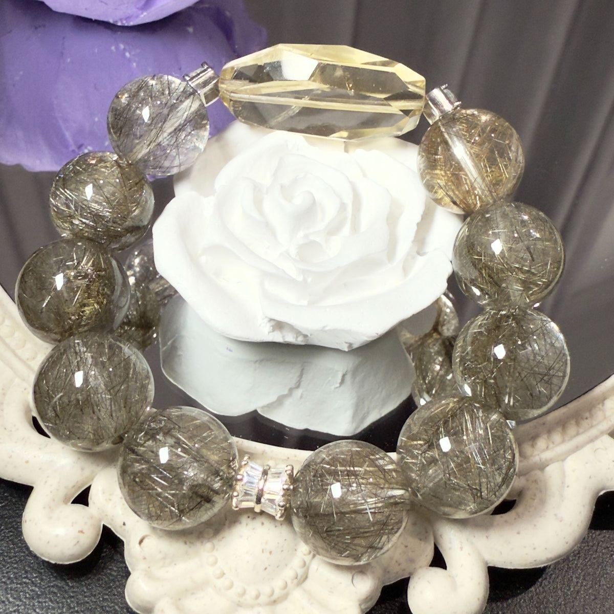 Pulseira de Quartzo Rutilado e Citrina em Prata de Lei 925