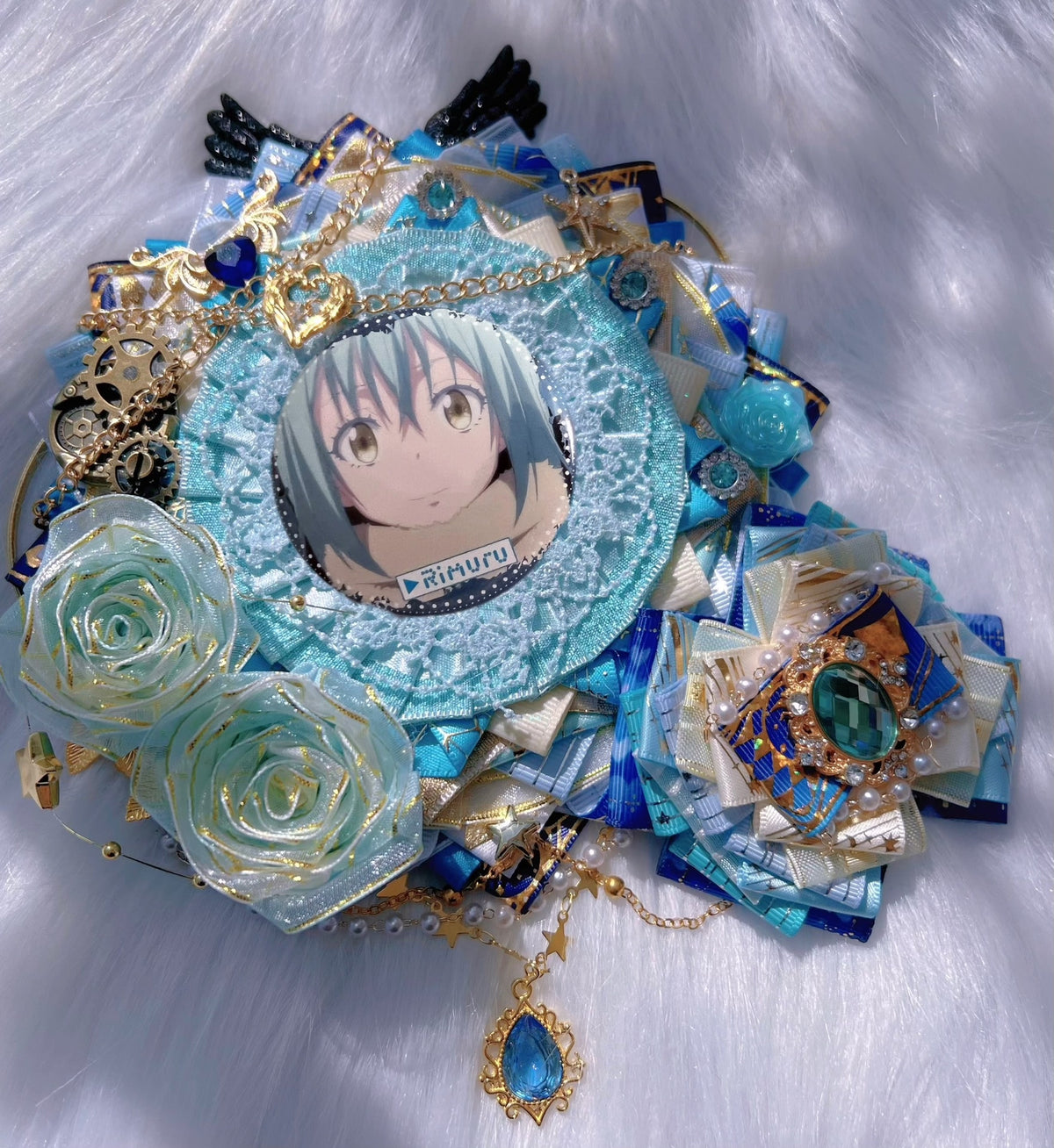 Rimuru Badge Holder 58mm Blue White Lace