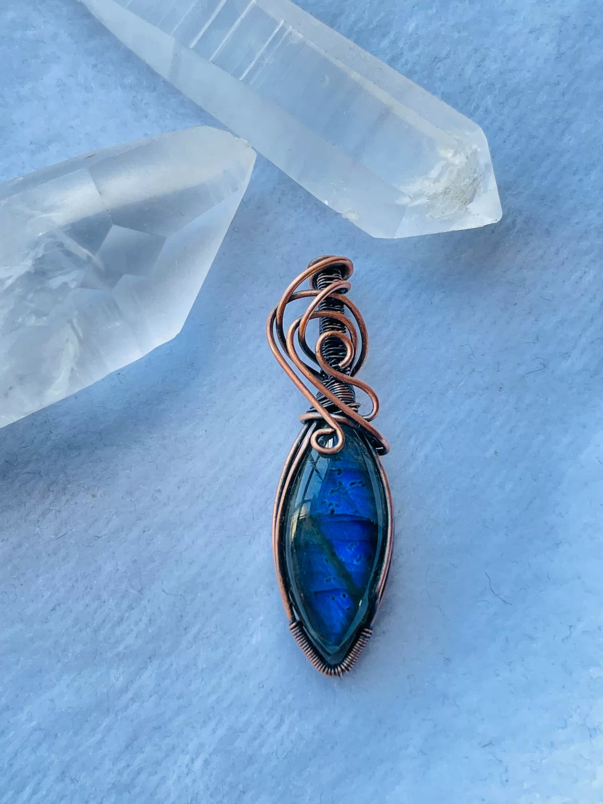 Blue Labradorite Copper Wire Wrapped Pendant