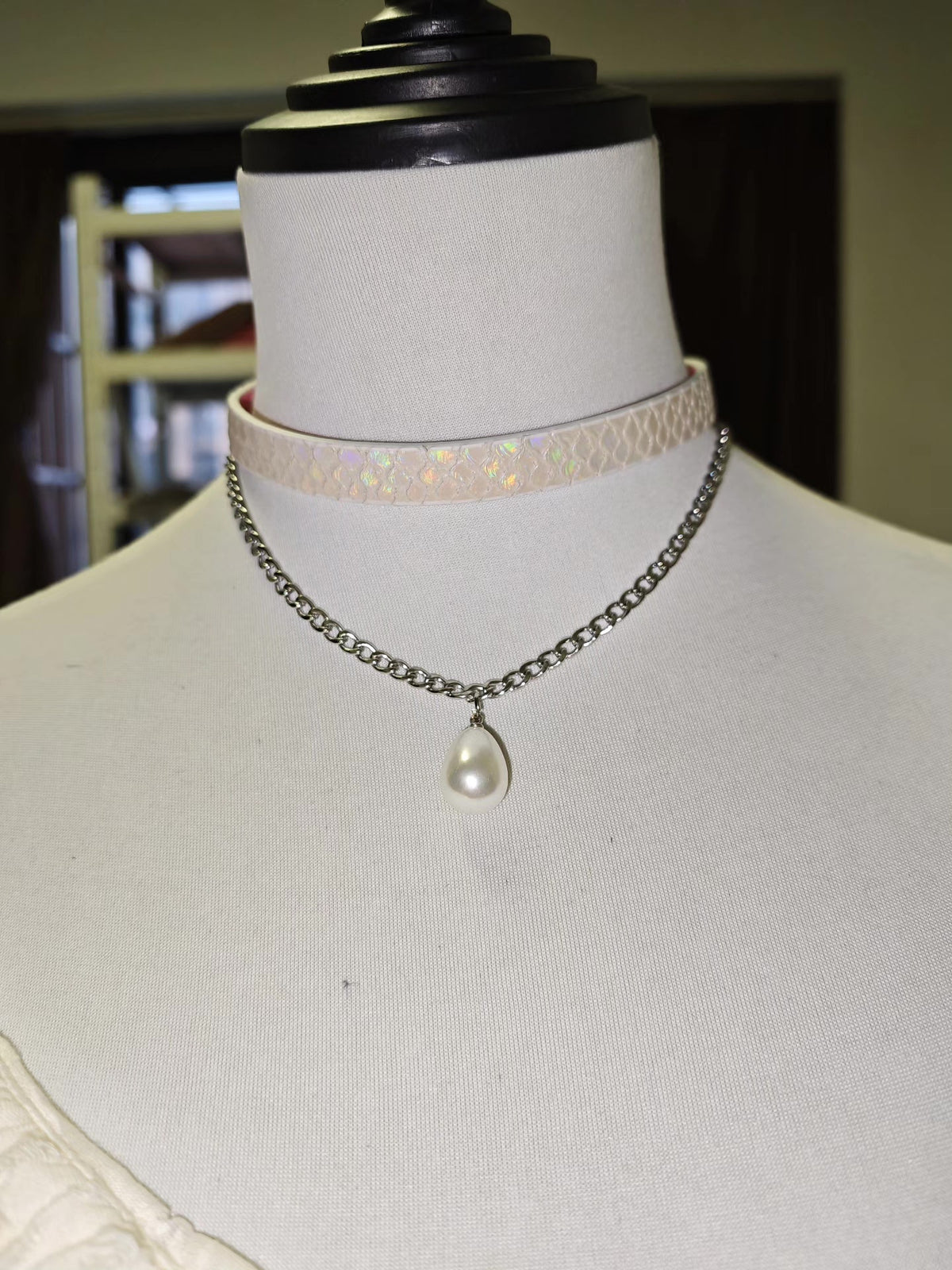 Iridescent Choker and Chain Necklace Set