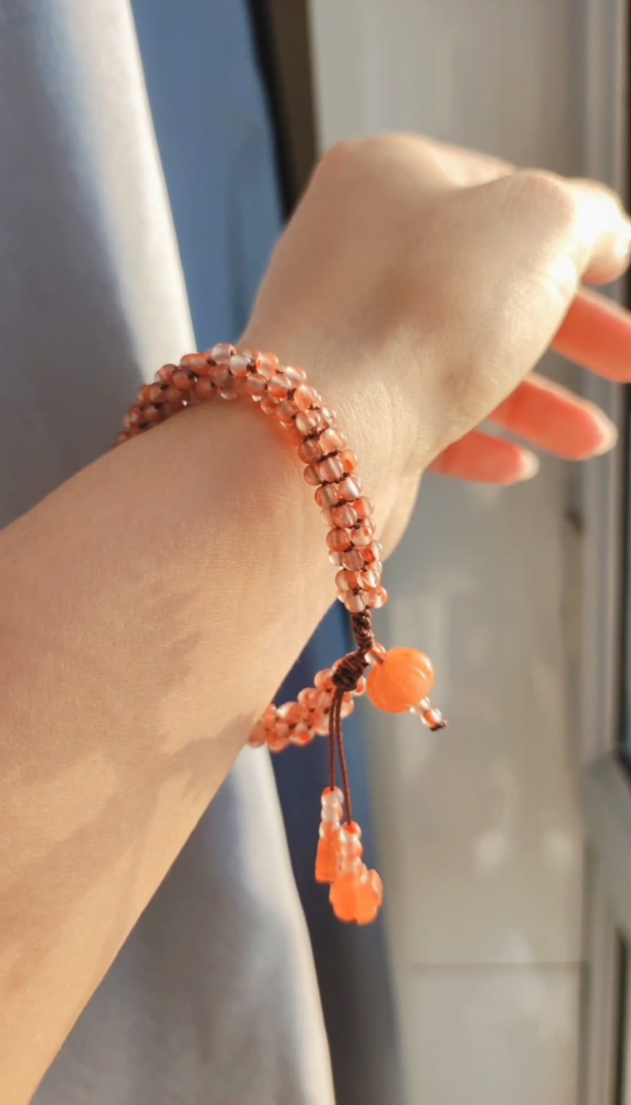 Ice Floating Agate Pumpkin Bead Bracelet